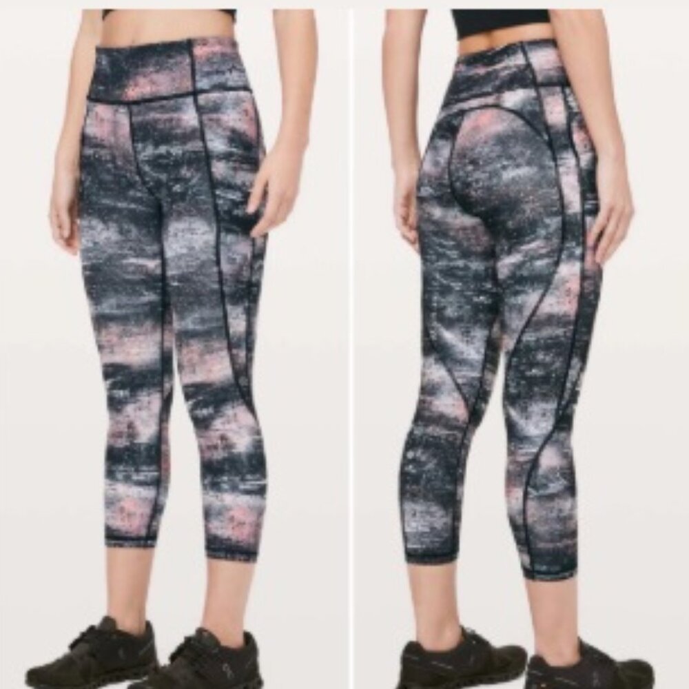 LULULEMON Time To Sweat Crop 2 Azurite Poppy Coral Multi Run Gym Leggings